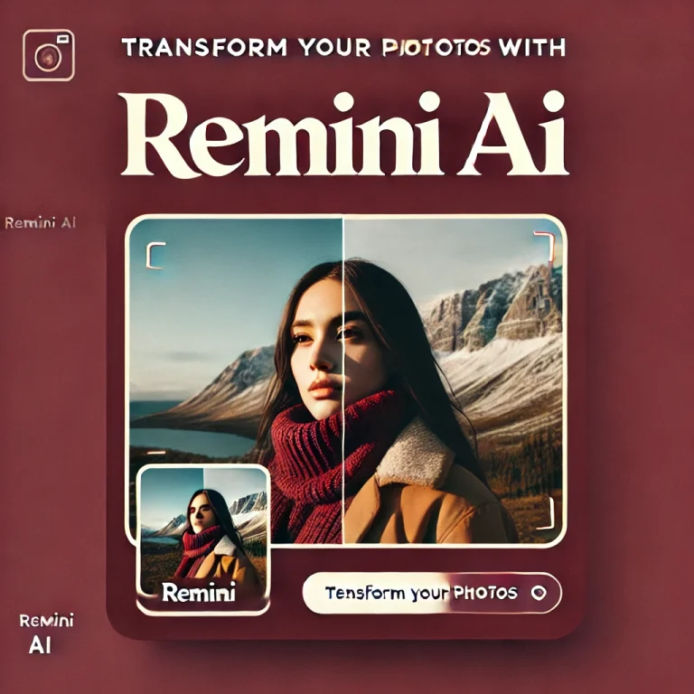 Transform Your Photos with Remini AI: Discover the Magic of Animated Images – A maroon-themed visual showing an animated photo example created with Remini AI.