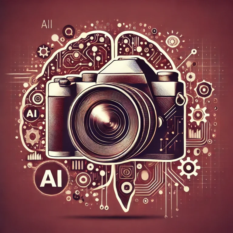 Featured image for article on AI revolution in photography with maroon color scheme.